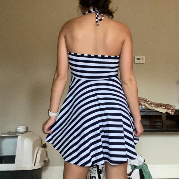 MINKPINK Navy Striped Halter Dress - Picture 2 of 5